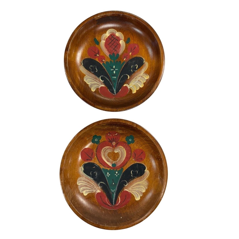 European Wooden Bowl Wall Decor Pair Set Hand‎ Painted 8"